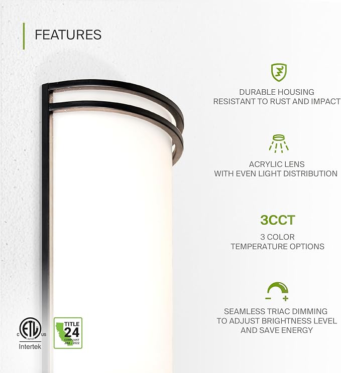 ASD LED Indoor Wall Mount Light Fixture - 14 Inch 20W Modern Interior Matte Black Dimmable Wall Sconce Light - ETL 3000K 4000K 5000K Adjustable - Hallway, Bedroom LED Wall Lights