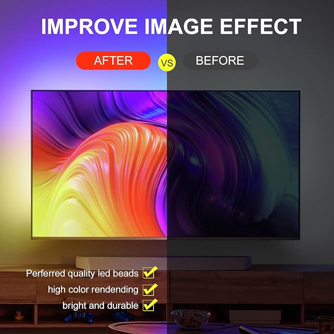 LED TV Lights,16.4ft Smart RGB Strip for 45-75 Inch TVs, Music Sync Bluetooth App & Remote Control, USB-Powered LED Lights for Gaming, Bedroom, PC, Home Theater