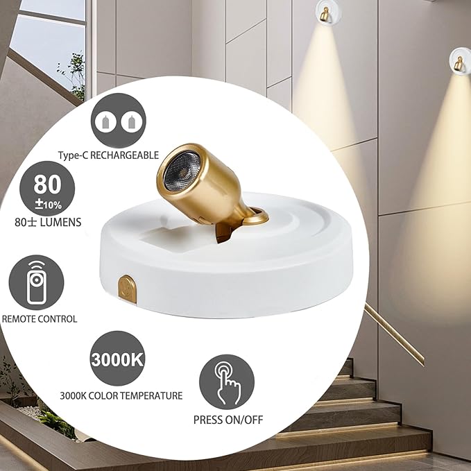 2-Pack Wireless LED Spotlight, Rechargeable Picture Lights, Uplighting Indoor, Painting Light with Remote Dimmable and Timer, Plant Spot Lights for Wall Art Display Dartboard Painting Artwork