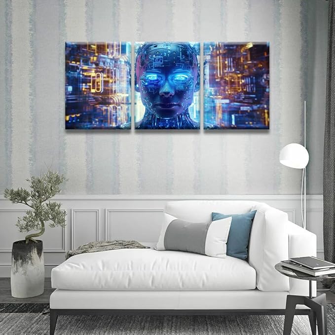 LSIUHWUWI 3 Panels Modern Canvas Wall Art Cloud Networking, Crypto, AI, Firewall Network Security Pictures Print Art for Bedroom Living Room Wall Decoration Framed Ready to Hang, 12x16inchx3