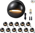Gardenreet Landscape LED Step Lights - Solid Brass Low Voltage Deck Light, Outdoor 12V Hardwired IP65 Waterproof, Black Round for Wall Garden Stair with 2700K Warm White G4 Bulb 12 Pack