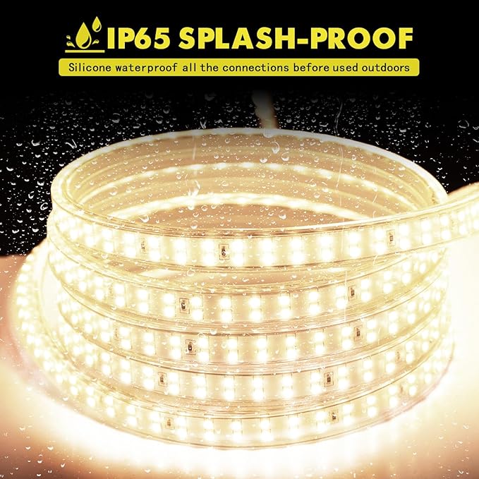 LAMPHOME 4000K 120V LED Strip Light, 150FT 9000LED Waterproof for Outdoor Indoor, Every 1.5ft Cuttable Lighting Strip, 17.5x7.8mm ETL Listed，Natural White