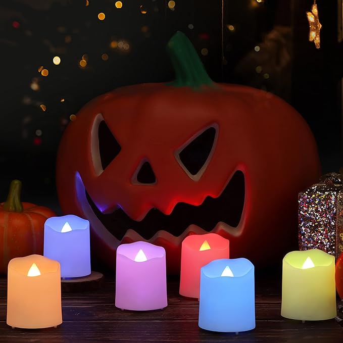 Rechargeable LED Color Changing Tea Lights USB Flameless Warm White Flickering Votive Candles with Remote for Halloween Christmas Romantic Home Decor