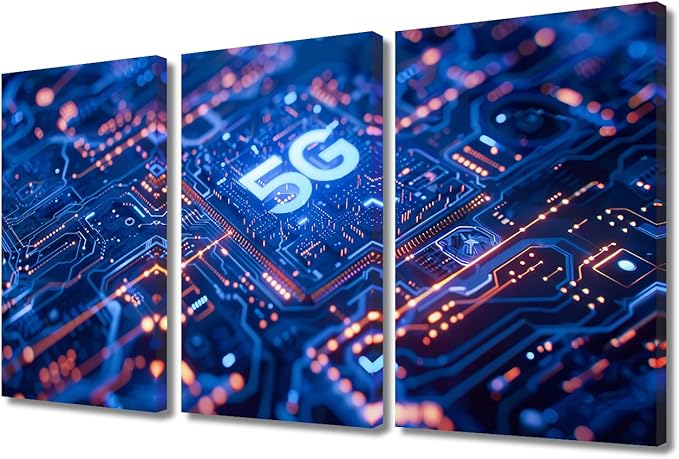 Motherboard Digital Chip Wall Art 3 Pieces Modern Chip Canvas Prints Painting Microchip Pictures for Living Room Bedroom Kitchen Home and Office Wall Decor Framed Ready to Hang (36"Wx24"H)