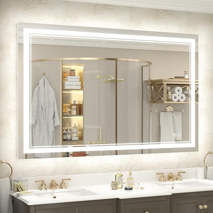 OKPAL 48x32 LED Bathroom Mirror, Anti-Fog Lighted Bathroom Mirror, Dimmable Lighted Vanity Mirror, LED Vanity Mirror with Lights, Shatterproof, ETL Listed, Horizontal/Vertical