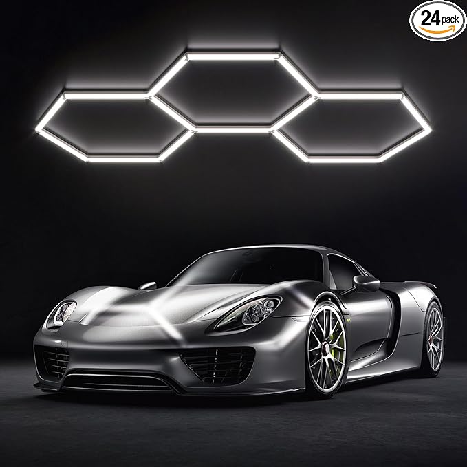 Hexagon Garage Lights Super Bright LED 6500K 128W 15360LM Honeycomb Hexagon Ceiling Light Fixture, Hex LED Wall Mount Lighting for Garage Home Gym Basement Workshop (3 HEX)