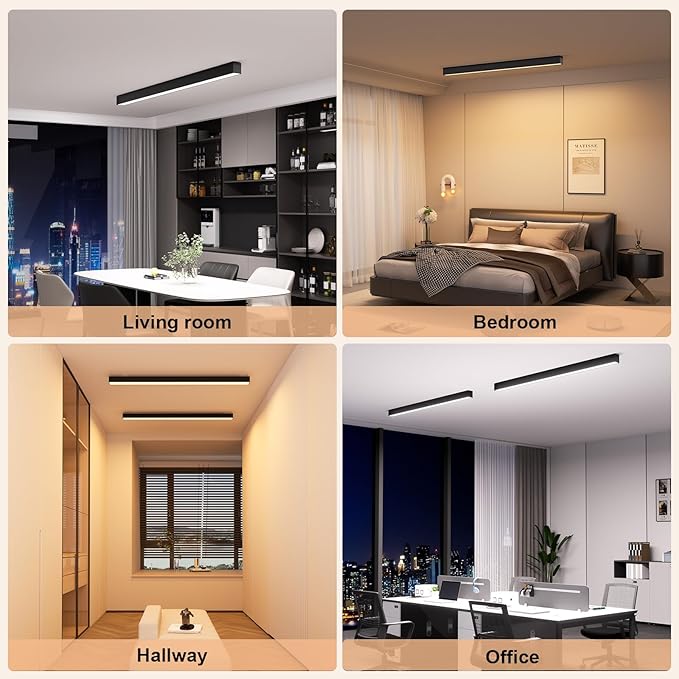 Modern LED Ceiling Light with Remote, Black Dimmable Close to Ceiling Lamp Fixtures, 30W CCT (2700K-6000K), Smart Linear Ceiling Lights for Living Room Office Hallway Kitchen(39.1inch)