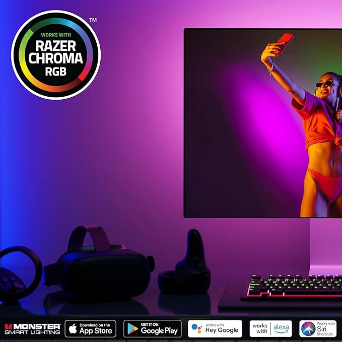 Monster Smart RGB+IC LED Strip Lights 200ft – Sound Reactive Strip Lights for Bedroom, App & Voice Control, RGB Light Strip for Room, Alexa Google Home, Razer Chroma Sync - 1080 RGB+IC LED Lights