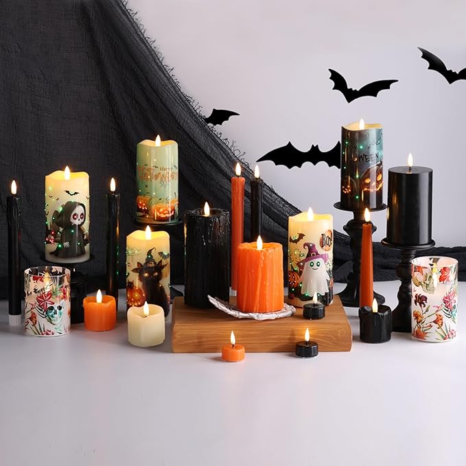 Eywamage Ivory Dripping Wax Flameless Votive Candles with Remote Batteries, 2x2 in Small Flickering LED Pillar Candles Set of 6