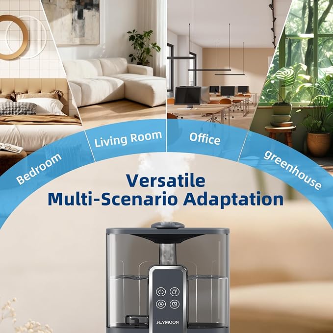FLYMOON Smart Humidifiers for Bedroom, 5L Top Fill Cool Mist Humidifiers for Large Room, 50H Runtime, 28 dB Quiet,12H Timer, App Control, Ultrasonic Humidifier for Plants, Baby, Indoor, Home, Black