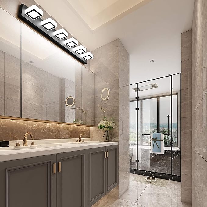 Ralbay Black Bathroom Lights Fixtures Dimmable 5 Color Temperature Black Acrylic Modern Matte Black Vanity Light for Bathroom 40.4inch