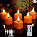 6 pcs Halloween Orange LED Tea Light Candles Rechargeable Flickering Flameless Pumpkins Lantern Tealights with Remote for Fall Thanksgiving Christmas Decor (Orange)
