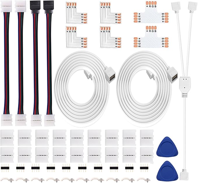 iCreating LED Strip Connectors 4 Pin, 5050 LED Light Connectors Kit Includes L Shape Connectors for Strip Lights 4Pin 10mm Strips Connectors for Controller 4 Pin LED Connectors Jumper