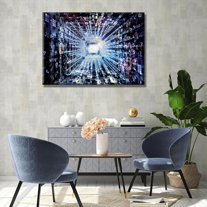 CPU Concept Wall Art for Living Room Circuit Board Virtual Reality Wall Decorations Framed Wall Painting Digital Age Canvas Pictures for Bedroom House Decoration Wall Art 20X28 INCH