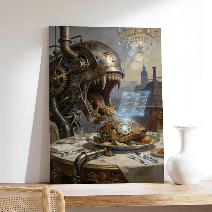 Framed Steampunk Fantasy Wall Art for Living Room And Dining Room Vintage Industrial Decor 24x36inch(60x90cm)