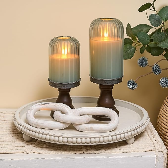 Lezonic Glass Flameless Candles Battery Operated with Remote, Dancing Flame LED Flickering Pillar Candles, Set of 4 Real Wax St. Patrick's Day Gift Fall Decorations for Home Room Decor (Pumpkin Green)