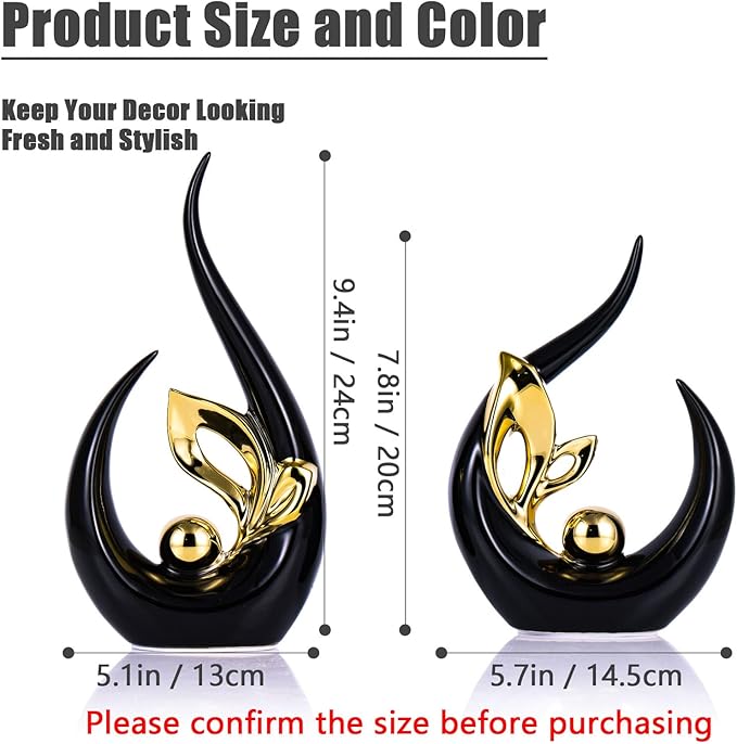 XMGZQ Black Gold Ceramic Statues for Home Décor Accents,Abstract Art Mid Century Modern Decor,Elegantes Centerpiece Table Decorations,Sculpture for Entryway,Bookshelf,Tv Stand,Mantel,Coffee Table