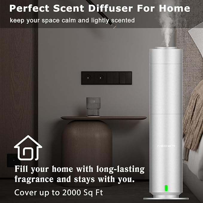 Diffuser - Hotel Scent Diffuser Machine - Remoter & APP Control - Studio Scent Diffusers for Whole House - Scent Air Machine for Home - Waterless Essential Oil Diffusers for Large Room,Office - Silver