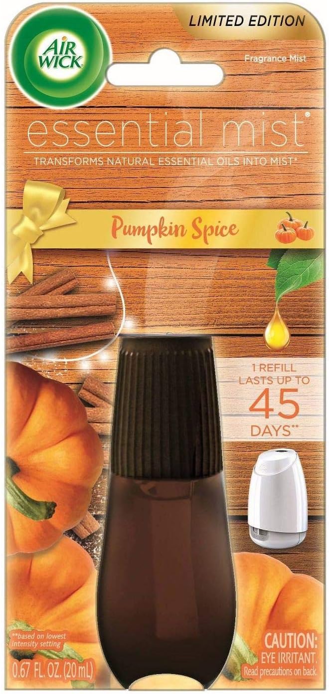 Air Wick Essential Mist Refill, 1ct, Pumpkin Spice, Essential Oil Diffuser, Air Freshener, Aroma Diffuser, Size: 1 inch