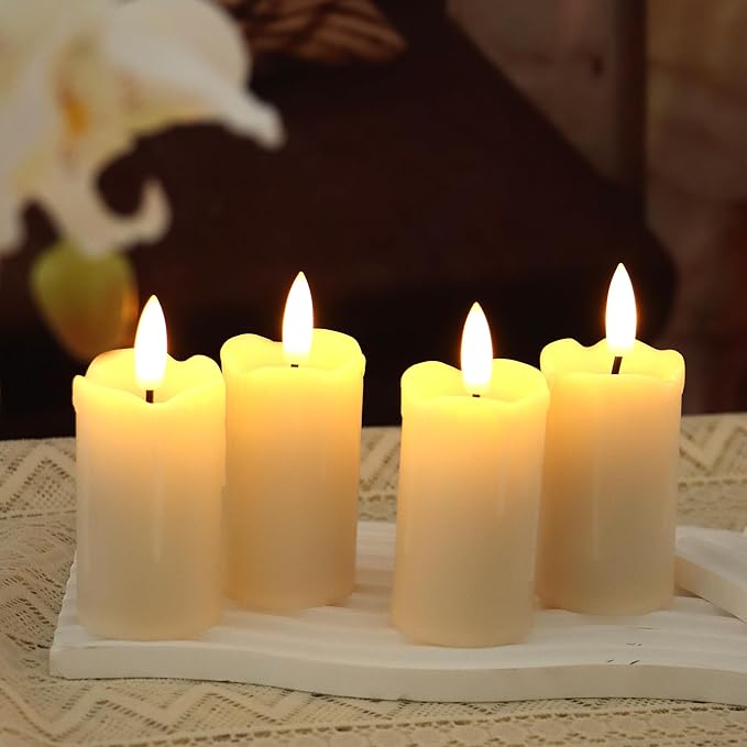 Battery Operated Plastic Flameless LED Drip Votive Candle with Cycling Timer, 6 Pack Flickering Realistic Electric Light for Indoor Bookshelf Wedding Dinner Party Centerpiece Fireplace X-mas Decor