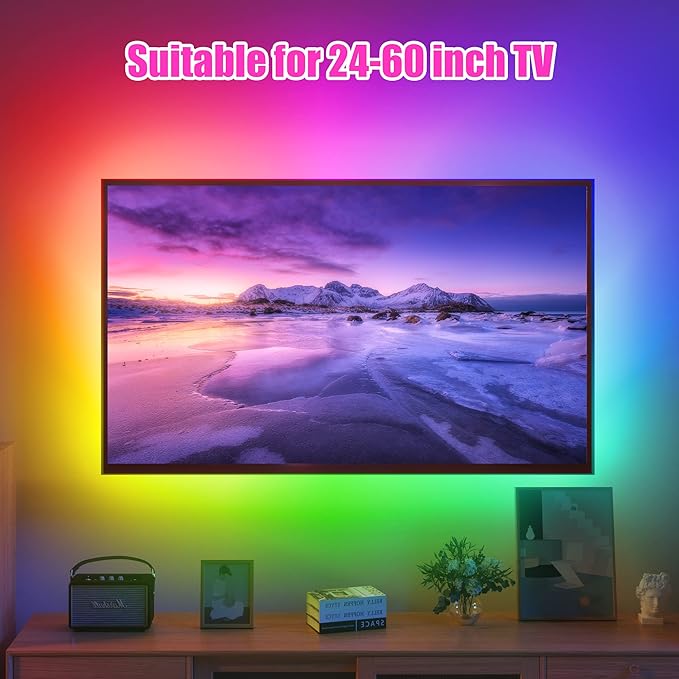 maylit ICRGB TV LED Backlight, 8.2ft Bluetooth LED Lights for TV 24-60in, USB Powered TV Lights Kit with Remote and App Control, Music Sync, Color Change with TV Sound, Bias Lighting for HDTV