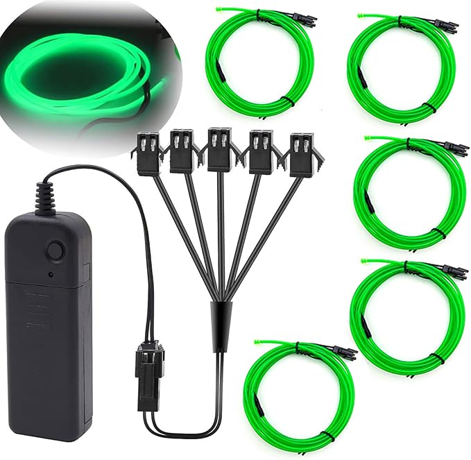 Ourbest EL Wire Lights Battery Powered, Wearable Led Wire Lights 5in1 neon String Light,DIY neon Sign kit Stay/Slow/Fast Flash Party Decoration 1M Green