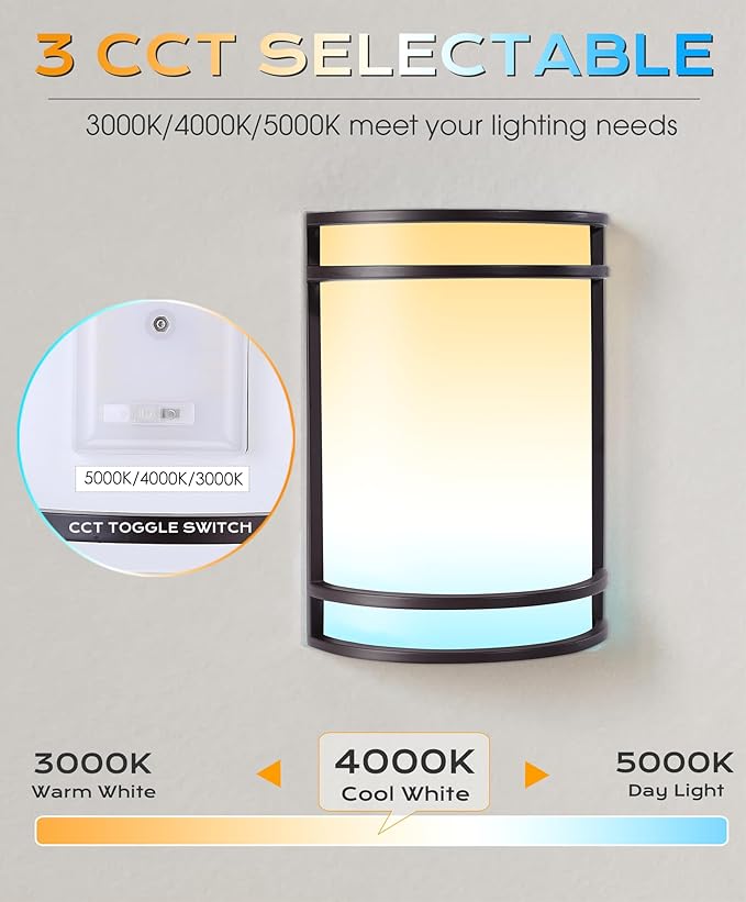 CLOUDY BAY LED 3 Color Indoor Wall Sconce, Wall Lighting,3000K/4000K/5000K Color Temperature Adjustable Wall Mount Light Fixture, 15W 120V Dimmable CRI 90+ LED Wall Light,Oil Rubbed Bronze