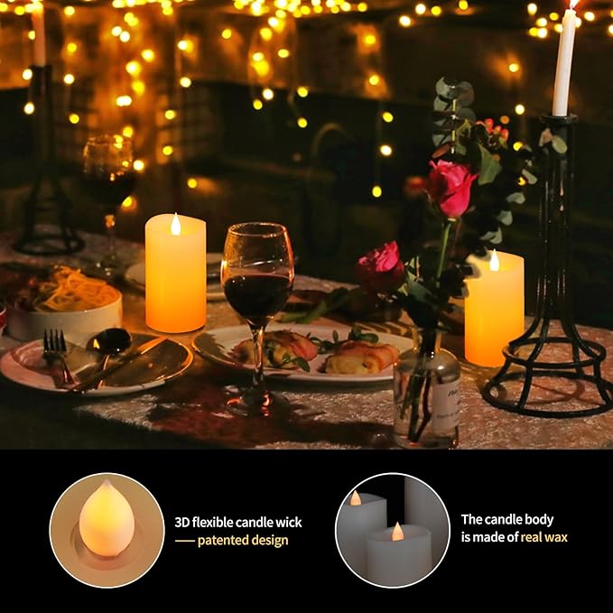 3 x 5 Flameless Candles Set of 2, 2AA Battery Life 600 Hours Battery Candles Flickering with Timer, 5 inch Flameless Candles with Remote for Indoor/Outdoor, Ivory