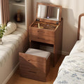Solid Wood 3 in 1 Vanity Desk with Flip Top Mirror, No Assembly, Compact Vanity with Hidden Chair, Small Makeup Vanity Set with Power Outlet, Dressing Table for Bedroom, Walnut