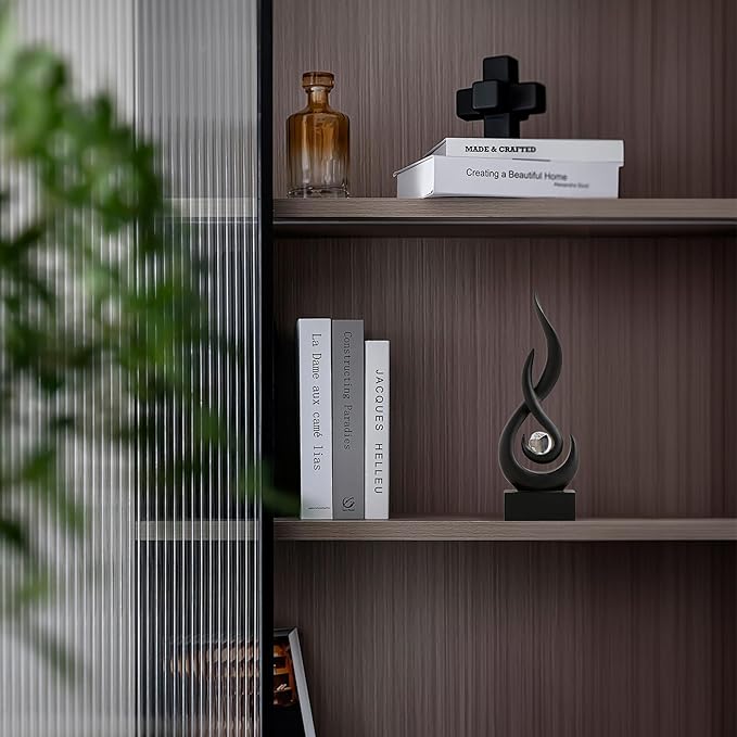 Black Flame Statue Decor for Living Room, 11.8″ H Modern Minimalist Sculptures Home Decorations for Dining Room, Abstract Art Sculpture for Shelf Coffee Table Centerpiece