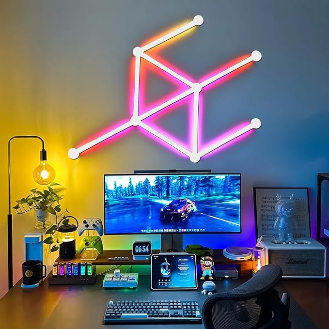 Smart WiFi LED Wall Lights, 16M+ Color Dimmable Gaming Light Works with Alexa and Google Assistant, Music Sync, DIY and Timer Feature, RGB Light Bars for Gaming Room, Bedroom (9 Pcs,White)