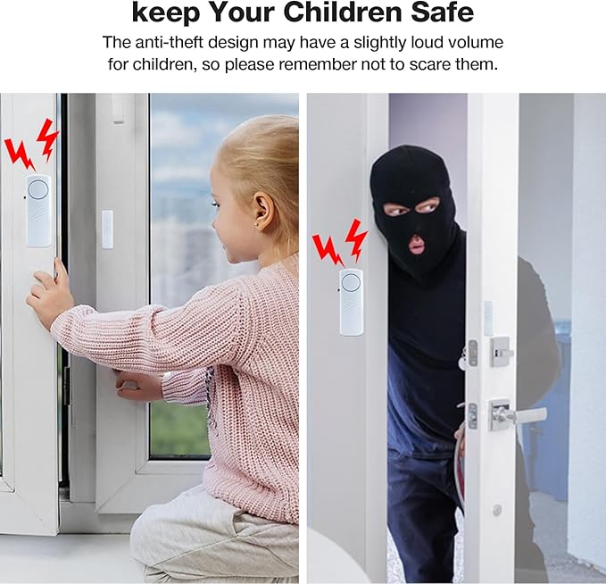Door Window Alarm, 95DB Door Alarms for Kids Safety, Wireless Sensor Door Window Burglar Alarm-Window Pool Alarms for Home (12 Pack)