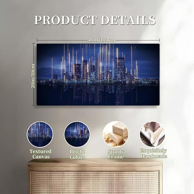 Wibinuki Wall Art Wall Decor Wall Paintings Modern City Controlled Smart Artificial Intelligence. Glowing for Living Room Bedroom Bathroom Home Decor Can Be Hung Directly 20"x 40"