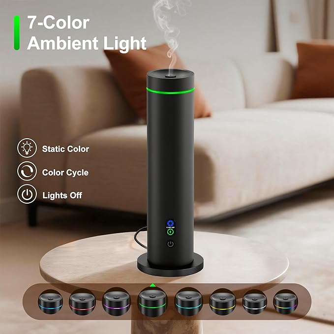 Waterless Diffuser, 1000 Sq.Ft Coverage, Essential Oil Diffuser– Plug-in Only, Remote Control, Adjustable Mist Mode, Mood Lights Aromatherapy Diffuser for Home, Large Room, Office, Hotel, Black