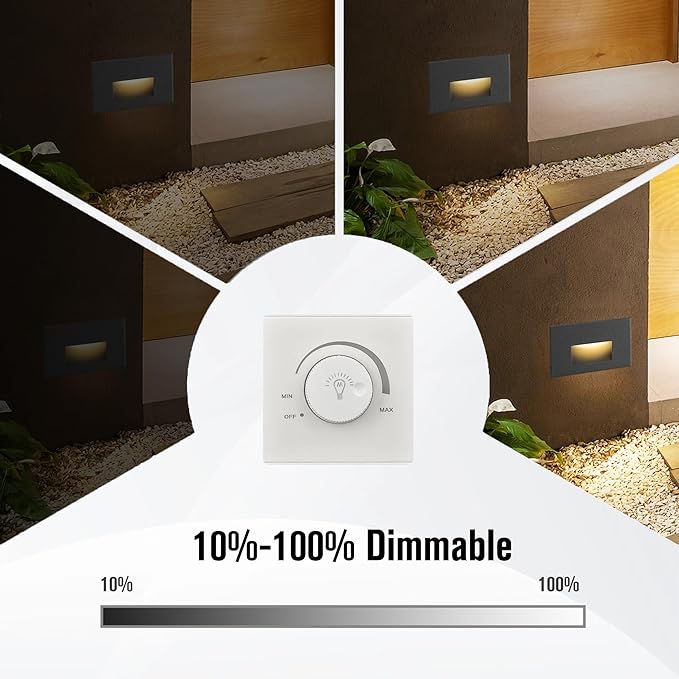 Outdoor Step Lights Indoor Stair Lights Dimmable 120V 4W 350LM, 3000K Warm White, IP66 Waterproof Horizontal LED Lights for Steps, Black Deck Stair Lights, 3-Pack