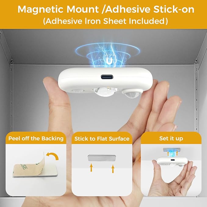 LED Motion Sensor Puck Lights, Small Rechargeable Under Cabinet Light, Dimmable Daylight White Closet Lights, Wireless Under Cabinet Lighting for Drawer, Kitchen (4 Pack, White)