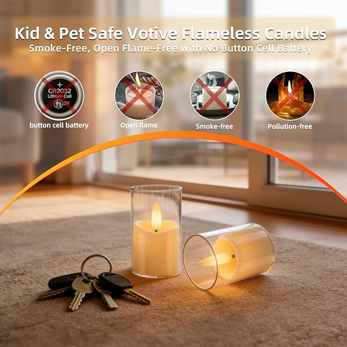 Rechargeable Small Tea Light Candles, Acrylic Votive Flameless Candles 1.7" x2.5"with Remote Control and Timer, Flickering Warm LED Light, Safe for Home, Parties, and Holidays (Set of 6, White)