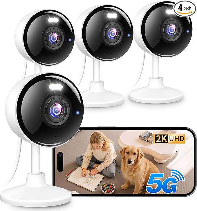 2K Cameras for Home Security, 5G & 2.4G WiFi Security Camera Indoor Outdoor for Baby Pet Dog Cat Nanny, 2-Way Audio, Color Night Vision, Siren, 24/7 Local Recording, IP65, Work with Alexa, K07-4P