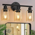 3-Light Bathroom Light Fixtures, Black Modern Vanity Lights with Amber Glass Shades, Bathroom Wall Lamp for Mirror Kitchen Living Room Hallway Cabinet Porch