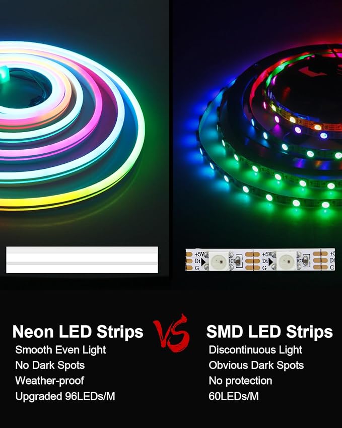 ALITOVE Neon Rope Light Addressable WS2811 RGB IC 32.8ft Room Decor Flexible Programmable Pixels Strip 24V Outdoor IP65 Waterproof (No Power Supply & Controller)