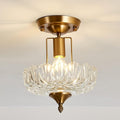 UOFUS Vintage Gold Semi Flush Mount Ceiling Light Fixture with Clear Glass Shade Antique Brass Small Chandelier Flower Close to Ceiling Light for Hallway Entryway Bedroom Porch Foyer Corridor Kitchen