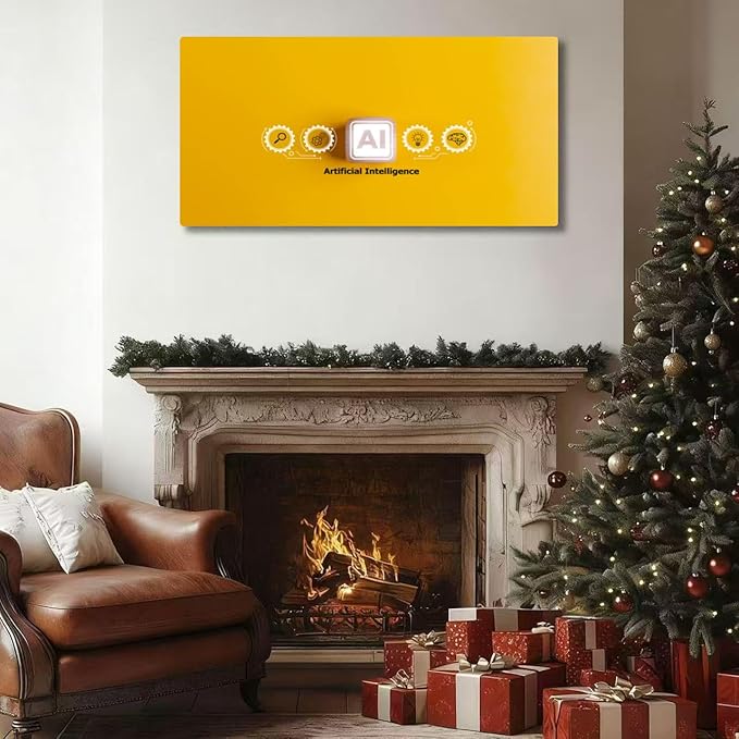Wibinuki Wall Art Wall Decor Wall Paintings Artificial intelligence AI and machine learning on a yellow for Living Room Bedroom Bathroom Home Decor Can Be Hung Directly 20"x 40"