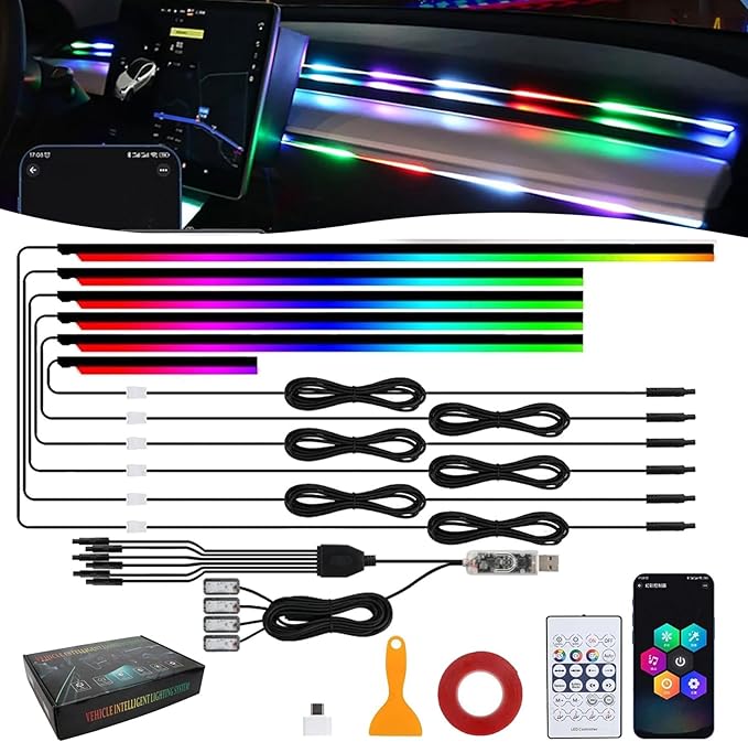 Neoflow Dynamic RGB Interior Light Kit,Neoflow LED Light,6 Light Strips Kit,Access Over 16 Million Colors and 213 Dynamic Modes,Adjustable Brightness,for Cars,Trucks,Suv (Kit+4*Synced Footwell Lights)