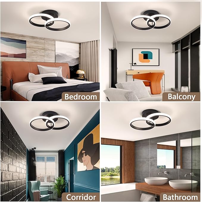 CANEOE 2 Packs Modern Led Ceiling Light Fixtures, 4500K Neutral Light Hallway Light Fixtures Ceiling, Black Bathroom Close to Ceiling Lights for Corridor Stair Aisle Lamps (Black, 2 Packs)