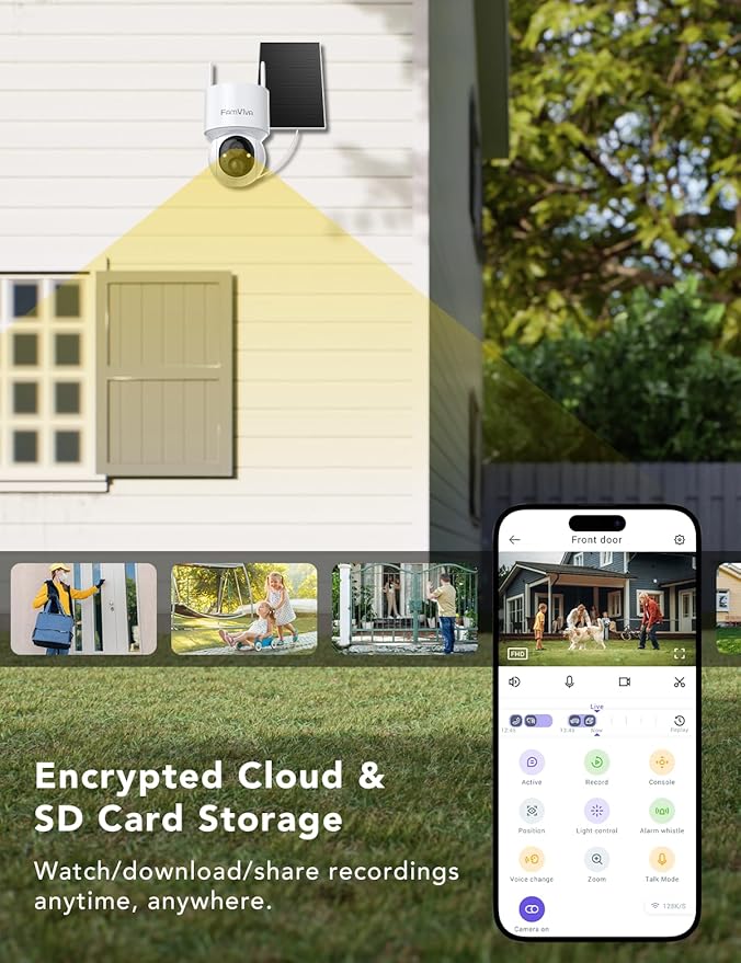 2K Solar Security Cameras Wireless Outdoor, 360°PTZ Battery Powered Cameras for Home Security, 2.4G WiFi Outdoor Camera with Color Night Vision, IP66 Waterproof, Motion Sensor Alarm, White，2Pack