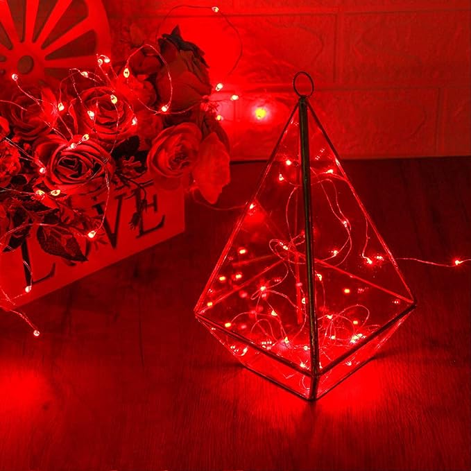 RUICHEN Plug in Fairy Lights with Switch, Waterproof 66 Ft 200 LED Silver Wire Starry String Firefly Lights for Bedroom, Patio, Garden, Balcony, Dorm, Red