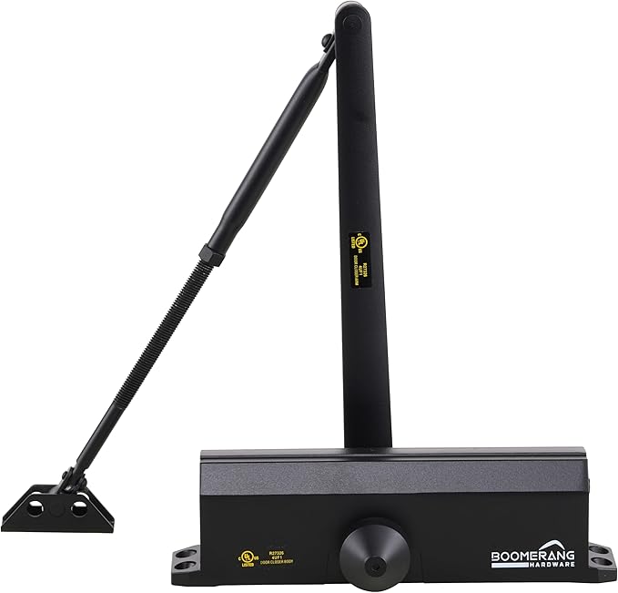 Boomerang Medium/Heavy Duty Automatic Commercial Door Closer - D4016 Surface Mounted, Grade 1- ADA & UL 3 Hour Fire Rated, Adjustable Size 1-6 for Entry & Aluminum Storefronts, Matte Black (US19)