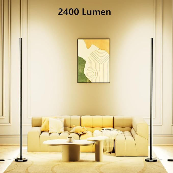 2400 Lumen LED Corner Floor Lamp with APP Control for Pet Rooms, Living Rooms, Bedrooms and Game Rooms, Office Lighting, Removable, Easy to Install Lighting (58-inch)