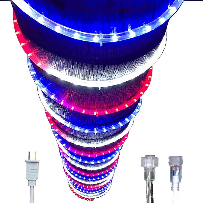 Russell Decor 60ft Patriotic Rope Lights for Patriotic 4th of July Memorial Day Decor Party Outdoor House Decorative RV Camping Lighting Trees Patio Deck Flexible Lights (Red White Blue)