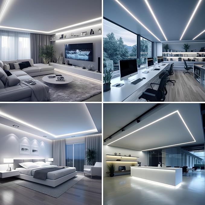 24V LED Strip Light Kit 32.8ft, 6000K Cool White Cuttable Flexible LED Tape Lights, SMD 2835 150W with Power Supply for Bedroom, Commercial, Kitchen, Living Room Ceiling